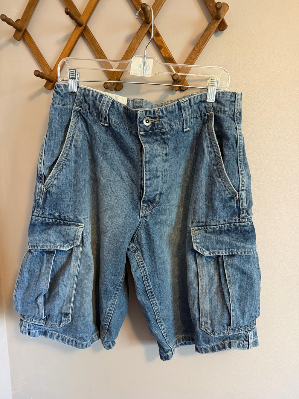 Gap 1969 Vintage Denim Cargo Button Fly Shorts Blue Men's Size 34